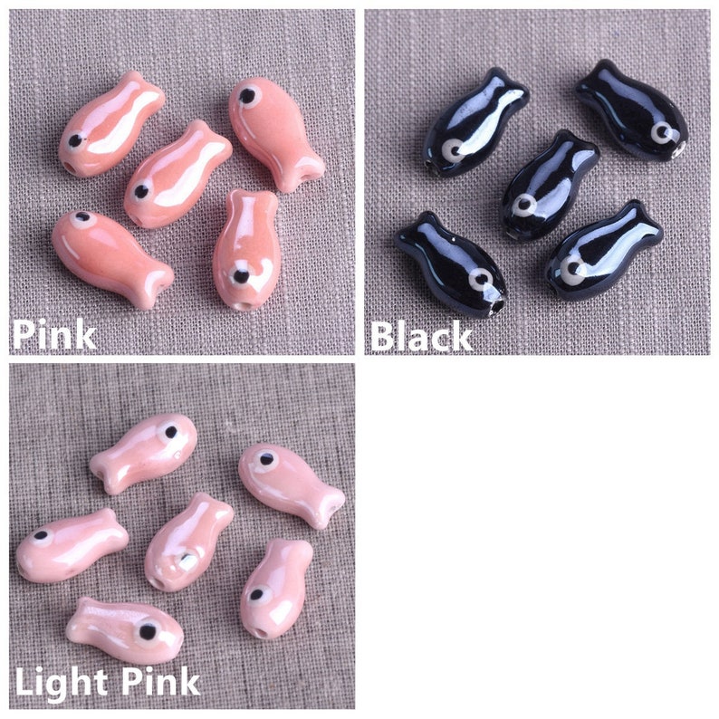 10pcs 19x10mm Fish Shape Handmade Shiny Glossy Glazed Ceramic Porcelain Loose Beads for Jewelry Making DIY Crafts Findings image 9