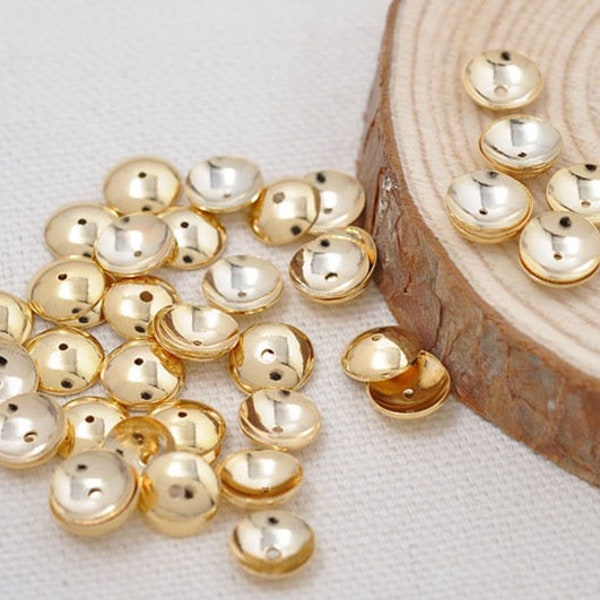 25/20/10pcs 3mm/4mm/6mm/8mm/10mm/12mm Concave Gold Plated Brass Glaze Loose Metal Spacer Round Bead Caps For Jewelry Making Findings AMG1002