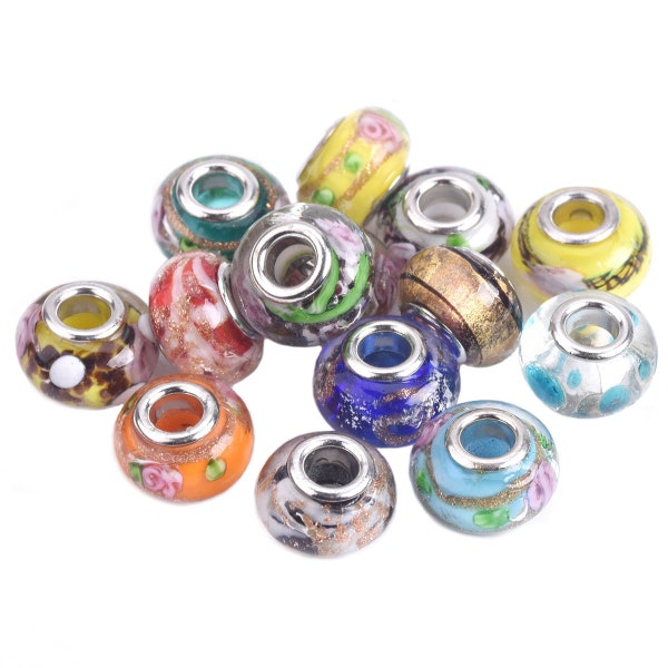 5pcs Handmade Murano Lampwork Glass Flower Patterns Loose Big Hole Beads for Jewelry Making DIY European Charm Bracelet 60+ Patterns/Colors