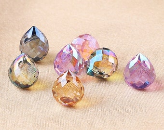 20pcs 9x8mm Shiny Colorful Plated Teardrop Faceted Crystal Glass Top Drilled Pendants Beads For Jewelry Making DIY