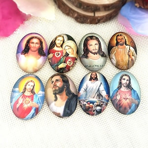 10pcs Mixed Jesus Christian Painting Crystal Glass Cabochons Oval 10x14 13x18 18x25 20x30 25x35 30x40mm DIY Pendant Jewelry Making Findings