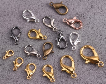 50pcs Gold/Silver/Bronze Lobster Clasps Loose Clips 10/12/14/16/18/21mm For Necklace Bracelet Jewelry Making DIY Findings
