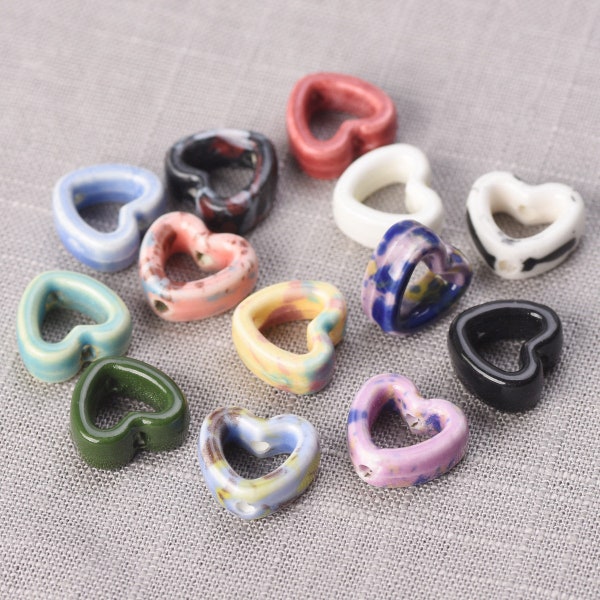 10pcs 13mm Hollow Heart Shape Colorful Ceramic Porcelain Loose Beads For Jewelry Making DIY Crafts Findings