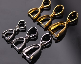 20pcs Gold/Silver/Platinum Metal Bails Connectors Bale Pinch Pendant Clasp Clips 14x6/17x7/19x8mm for Pendant Jewelry Making Findings
