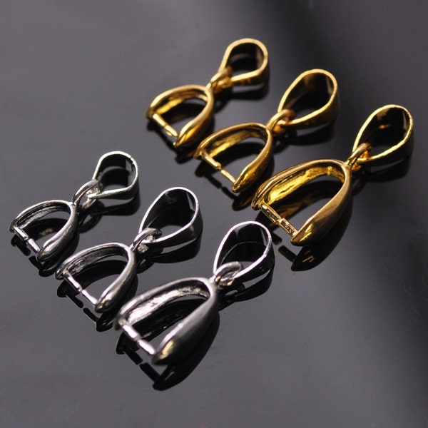 20pcs Gold/Silver/Platinum Metal Bails Connectors Bale Pinch Pendant Clasp Clips 14x6/17x7/19x8mm for Pendant Jewelry Making Findings