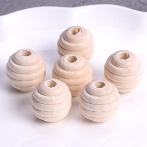 5pcs 20mm Round Hornet Nest Shape Plicated Natural Wood Loose Beads For Handcraft Jewelry Making DIY Craft Woodcraft - MT137