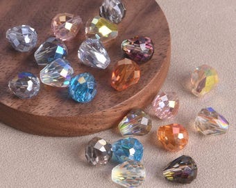 20pcs 9x8mm Teardrop Faceted Shiny Colorful Crystal Glass Loose Beads For Jewelry Making DIY Crafts Findings
