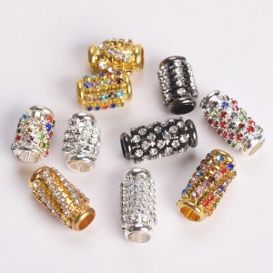 5pcs 15x8mm 20x10mm Tube Copper Metal & Claw Crystal Rhinestones Loose Big Hole Beads for Jewelry Making DIY Bracelet Findings