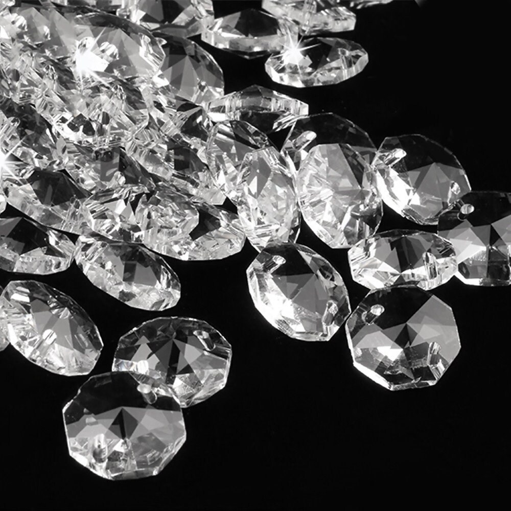 2 Hole Octagon Prism Clear Faceted Crystal Glass Beads Etsy