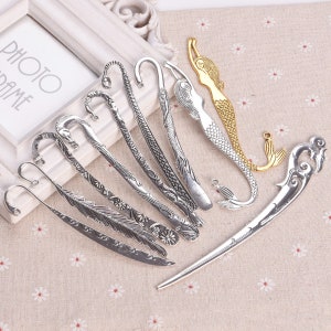5pcs Tibetan Silver Antique Gold Color Zinc Alloy Metal BookMarks Charms Curved Book Mark For Jewelry Making Craft DIY JS004-1~26