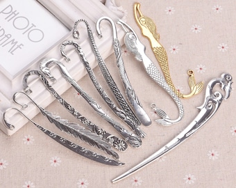 5pcs Tibetan Silver Antique Gold Color Zinc Alloy Metal BookMarks Charms Curved Book Mark For Jewelry Making Craft DIY JS004-1~26