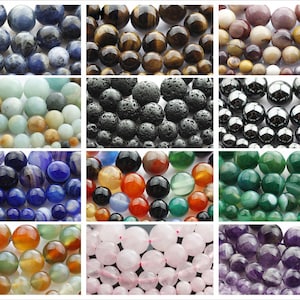 15"/Strand Natural Stone Gemstone Loose Beads Agate Malachite Tiger's Eye Round 4mm/6mm/8mm/10mm/12mm for Bracelet Jewelry Making Bulk Lot