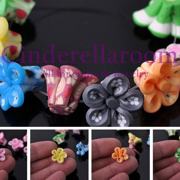 Wholesale Lot 30pcs 15X10mm Plum Blossom Polymer Fimo Clay Flower Loose Spacer Beads Jewelry Findings Crafts DIY 8 Colors SKU RT204