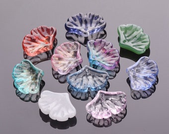 10pcs 20x15mm Ginkgo Leaf Petal Shape Foil Lampwork Crystal Glass Loose Beads Pendants for Jewelry Making Crafts Earrings Findings DIY