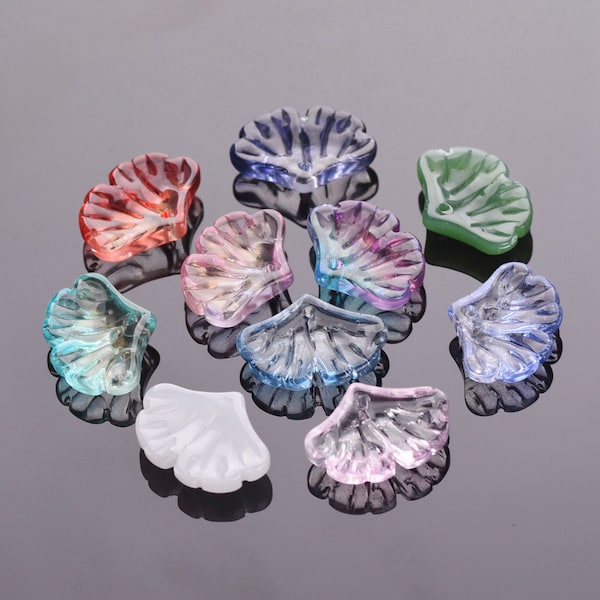 10pcs 20x15mm Ginkgo Leaf Petal Shape Foil Lampwork Crystal Glass Loose Beads Pendants for Jewelry Making Crafts Earrings Findings DIY