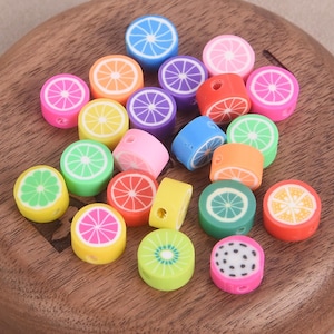30 pièces de fruits tranches de citron 10 mm plat rond fait main en argile polymère perles en vrac pour la fabrication de bijoux bracelet à bricoler soi-même boucles d'oreilles