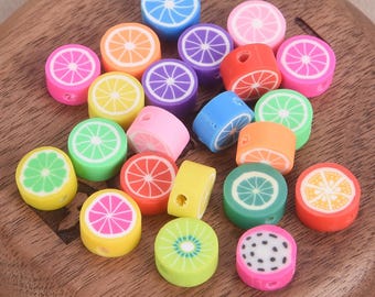 30 pièces de fruits tranches de citron 10 mm plat rond fait main en argile polymère perles en vrac pour la fabrication de bijoux bracelet à bricoler soi-même boucles d'oreilles