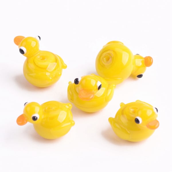 5pcs Yellow Duck Shape 16x15mm Handmade Lampwork Glass Charm Loose Beads for Jewelry Making DIY Crafts Findings
