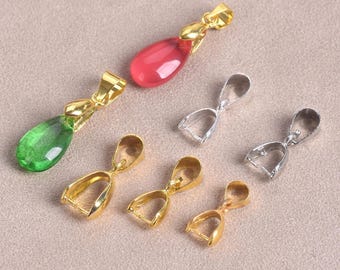 20pcs Gold/Silver/Platinum Metal Bails Connectors Bale Pinch Pendant Clasp Clips 14x6/17x7/19x8mm for Pendant Jewelry Making Findings