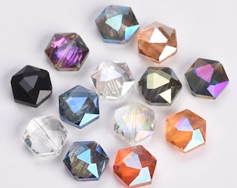 10 pièces 12x10mm 16x14mm 20x18mm 24x22mm hexagone facettes verre cristal perles en vrac Lot charme pour la fabrication de bijoux bricolage artisanat résultats