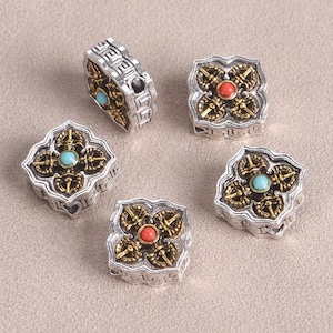 5pcs 12mm Square Flower Shape Golden Silver Color Alloy Metal Loose Beads For Jewelry Making DIY Crafts Findings