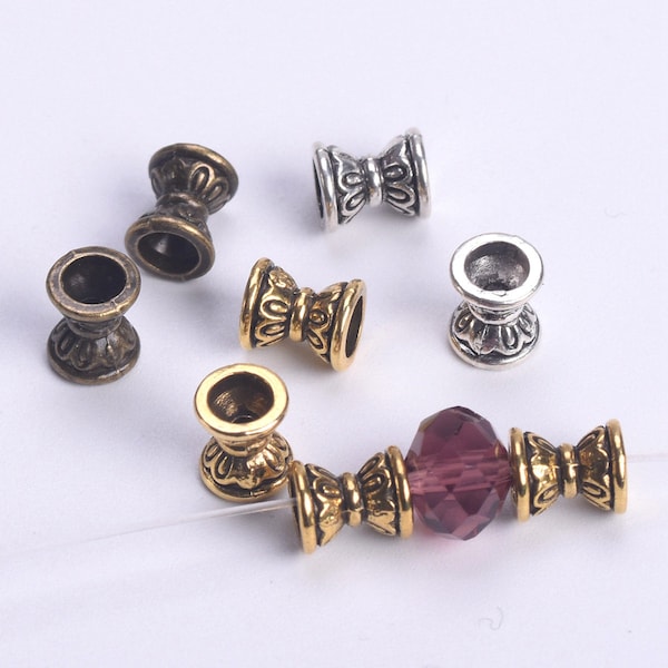 30pcs Hollow Hourglass Shape Antique Gold / Tibetan Silver Color 6.5x5.5mm Loose Metal Spacer Beads For Jewelry Making DIY Findings