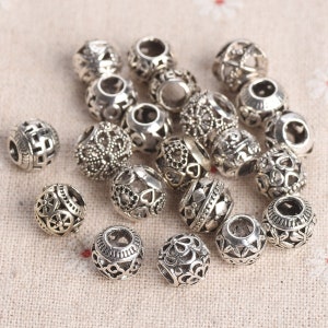 10pcs 10mm~12mm Antique Tibetan Silver Metal Alloy Big Hole Loose Spacer Beads Fit European Charm Bracelets For Jewelry Making