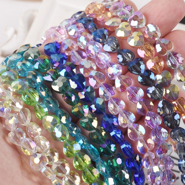 20pcs 8mm 10mm Shiny Colorful Heart Faceted Crystal Glass Loose Craft Beads for Jewelry Making DIY Crafts Findings