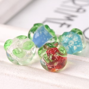 5pcs Persimmon Shape 12x10mm Luminous Handmade Lampwork Glass Loose Beads for Jewelry Making DIY Crafts Findings