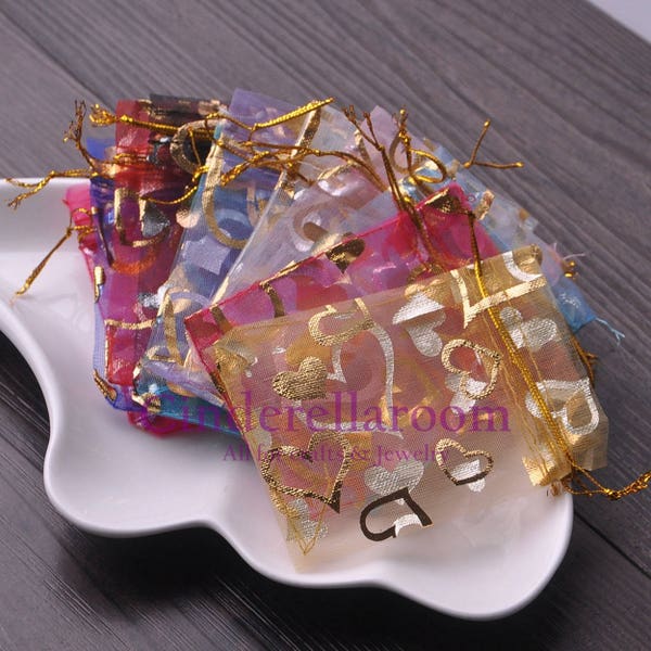 Wholesale 100pcs 7x9cm 9x12cm 10x15cm Patterns Printed Sheer Organza Bag,Jewelry Present Candy Pouch Wedding Favor Gift Bags LP004~LP006