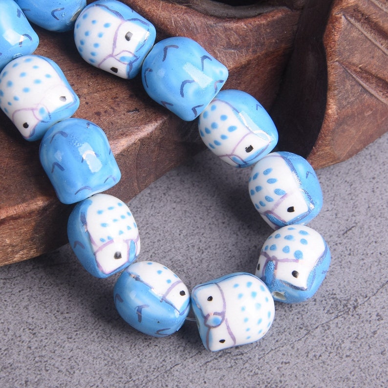 5pcs Owl 15mm Handmade Painting Ceramic Porcelain Loose Beads For Jewelry Making DIY Bracelet Findings image 4