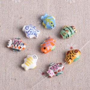 5pcs Fish Shape 12x15mm Handmade Painting Ceramic Porcelain Loose Beads For Jewelry Making DIY Findings