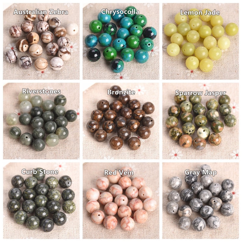 Lot de perles de pierres précieuses en vrac rondes en pierre naturelle 4 mm 6 mm 8 mm 10 mm 12 mm pour la fabrication de bijoux bracelet à monter soi-même image 7