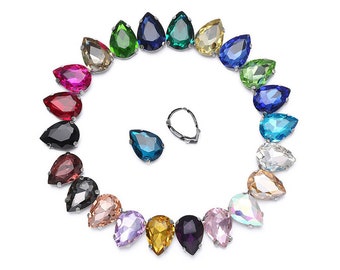 7x10/10x14/13x18/18x25/20x30mm Teardrop Shape Crystal Rhinestones Claw Cup Flat Back Sew On Loose Beads Claw Jewelry Crafts DIY Making