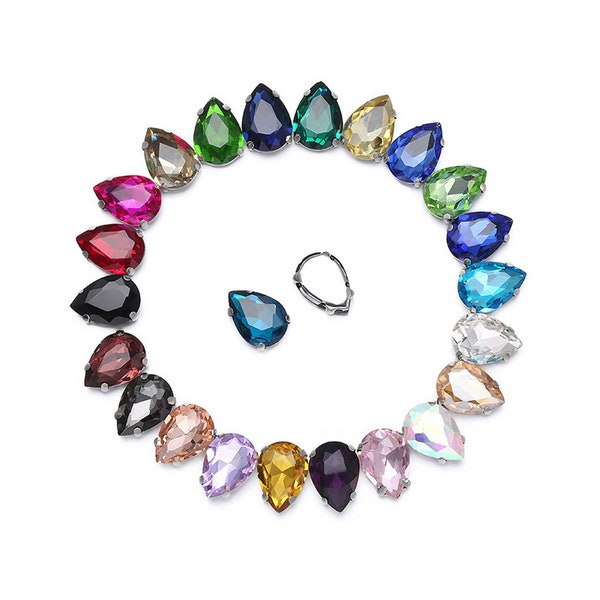 7x10/10x14/13x18/18x25/20x30mm Teardrop Shape Crystal Rhinestones Claw Cup Flat Back Sew On Loose Beads Claw Jewelry Crafts DIY Making