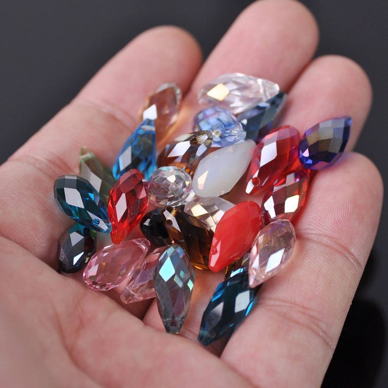 20pcs 16x8mm Teardrop Faceted Crystal Glass Pendants Craft Etsy