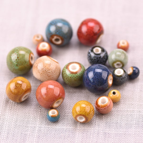 Random Mixed Round 6mm 8mm 10mm 12mm 14mm Handmade Ceramic Porcelain Loose Crafts Beads for Jewelry Making DIY Findings Bulk Lot