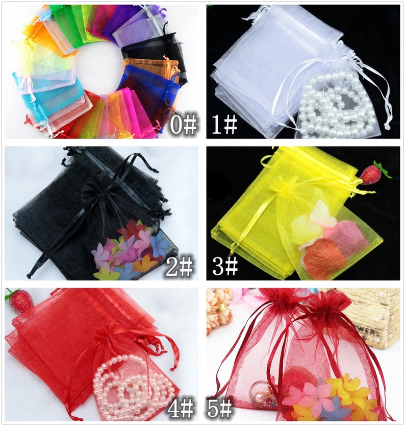 Groothandel 100pcs Sheer Organza tassen, bruiloft decoratie, partij gunst gift candy bags, 7x9cm/9x12cm/10x15cm sieraden pouches verpakking LP001 LP003 afbeelding 3