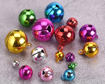 6mm 8mm 10mm 12mm 14mm 16mm 18mm 20mm Brass Metal Colorful Jingle Tinkle Bells Pendants Beads For Christmas Charm Decoration Jewelry Making