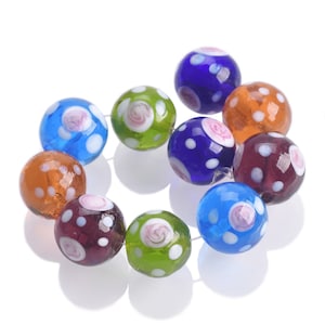 10pcs 14mm Handmade Flower Spots Patterns Round Shaped Lampwork Glass Loose Beads For Jewelry Making DIY Bracelet Findings