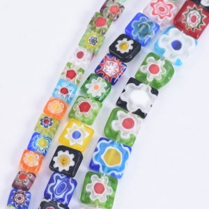 1 Strand 6mm 8mm 10mm Square Shape Mixed Millefiori Glass Beads for Jewelry Making DIY Crafts Findings