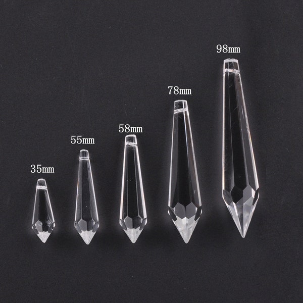 5pcs 35mm 52mm 58mm 78mm 98mm Bicone Teardrop Faceted Clear Crystal Glass Chandelier Prism Hanging Drop Pendants for Jewelry Making