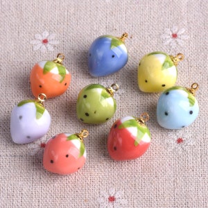 2pcs Strawberry 11mm~15mm Handmade Ceramic Porcelain Pendants For Jewelry Making DIY Earring Findings