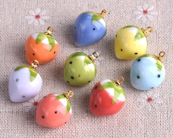 2pcs Strawberry 11mm~15mm Handmade Ceramic Porcelain Pendants For Jewelry Making DIY Earring Findings