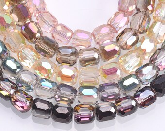 10pcs Shiny Colorful Plated 8mm 10mm Round Cylinder Shape Faceted Cut Crystal Glass Loose Beads For Jewelry Making