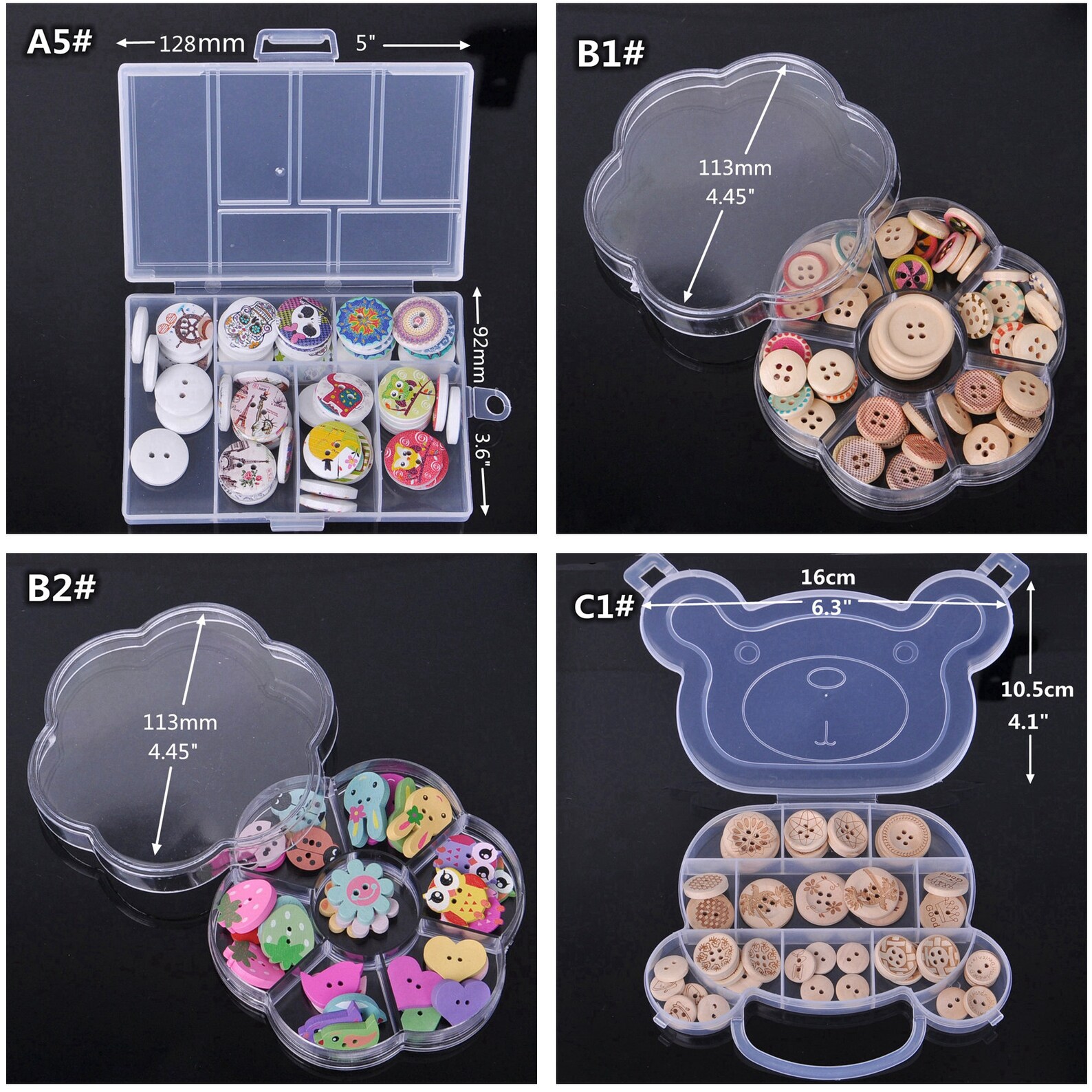 1 Box Mixed Wooden Buttons Pattern Decorative 2/4 Holes 19-25mm Sewing ...