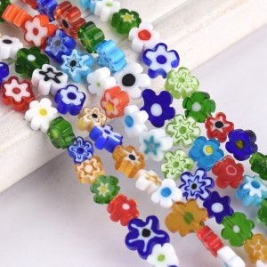1 Strand Flat Flower Shape 4mm~9mm Random Mixed Millefiori Lampwork Glass Beads for Jewelry Making DIY Crafts Findings