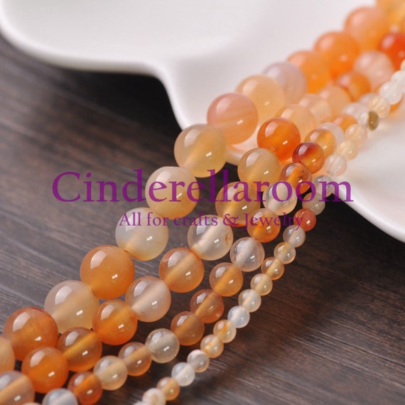 4mm 6mm 8mm 10mm 12mm Natural Orange Agate Gemstone Round Spacer Loose Beads