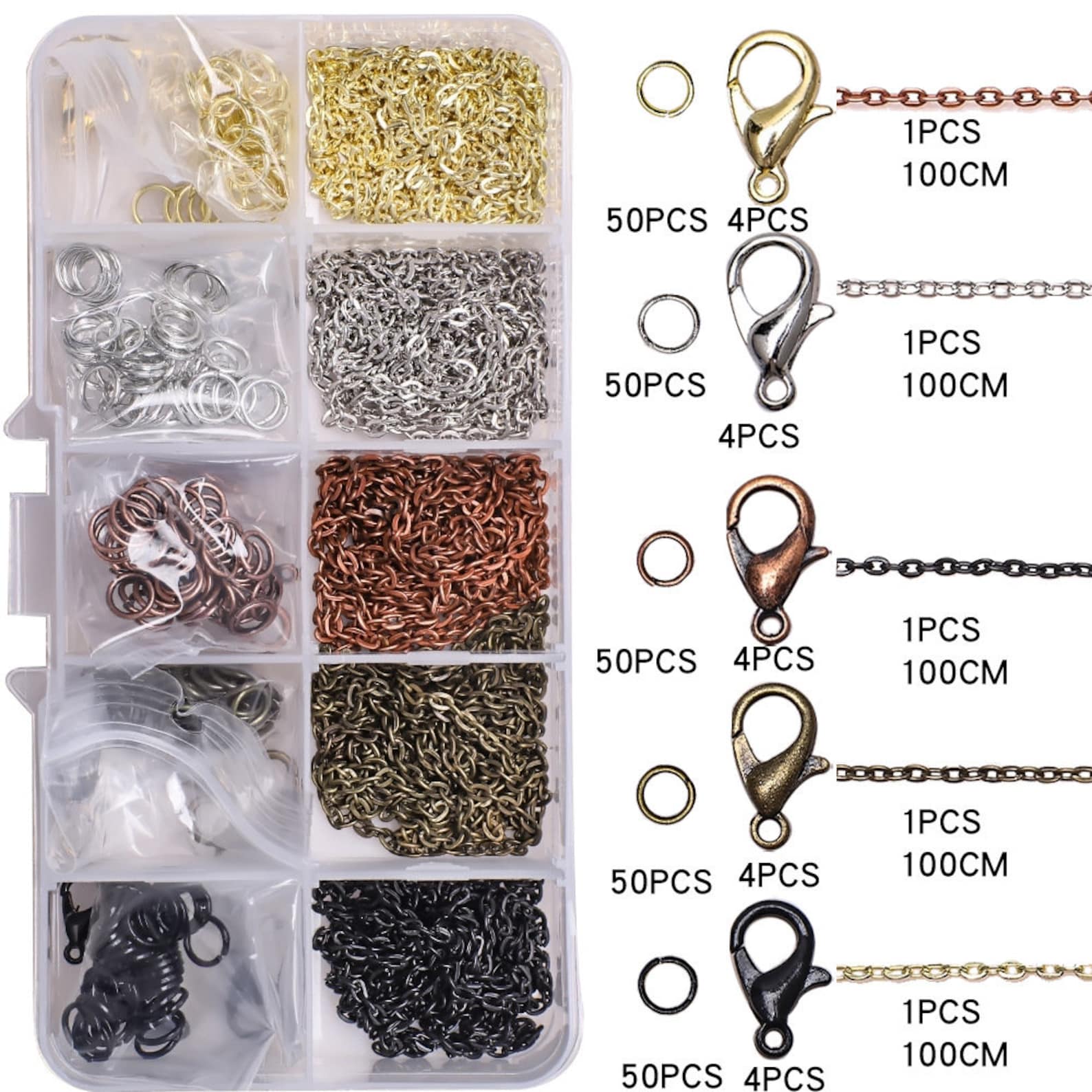 1 Box 5 Colors Metal Jewelry Making Kit Chain Split Jump Ring Etsy