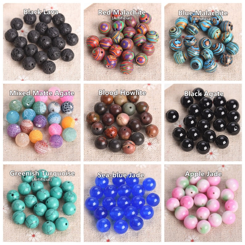 Lot de perles de pierres précieuses en vrac rondes en pierre naturelle 4 mm 6 mm 8 mm 10 mm 12 mm pour la fabrication de bijoux bracelet à monter soi-même image 8